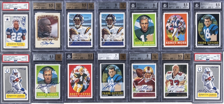 2000-2012 Topps and Assorted Brands Football Graded Card Collection (14) - Including (10) Signed Examples Featuring Bart Starr, Emmit Smith, Frank Gifford and Daunte Culpepper!
